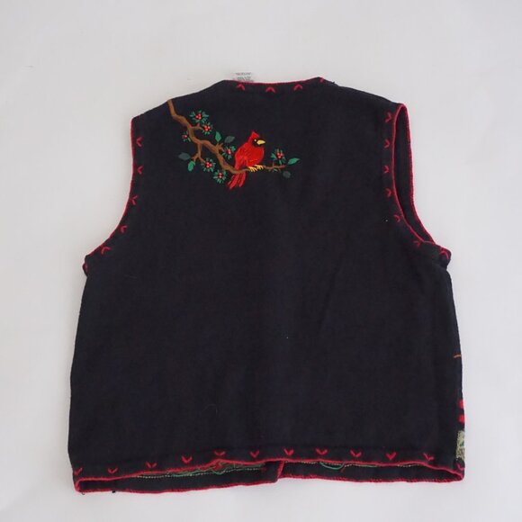 Vintage White Stag Black Cardinal Embroidered Sweater Vest Cabincore Cottage 16W - Picture 7 of 8